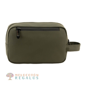 Vista trasera de neceser de viaje resistente al agua.