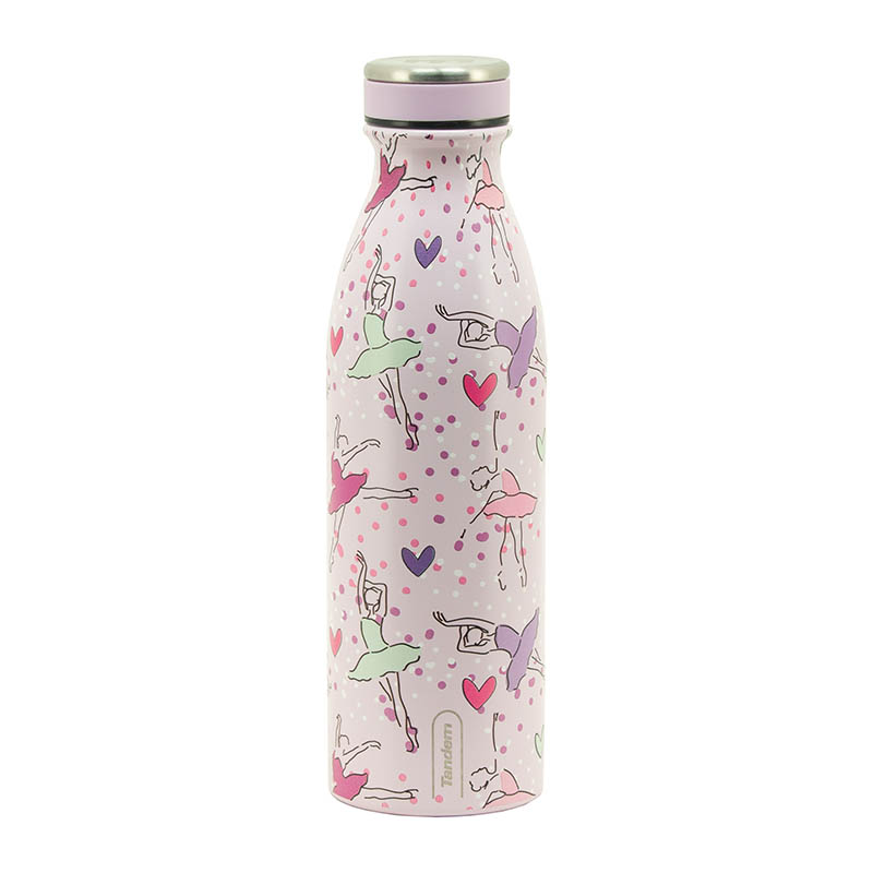 botella-termica-danza (1) Vista frontal de botella térmica de acero inoxidable.