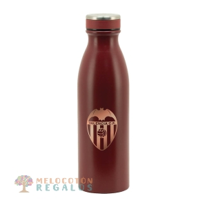 Vista frontal de botella térmica de acero inoxidable.