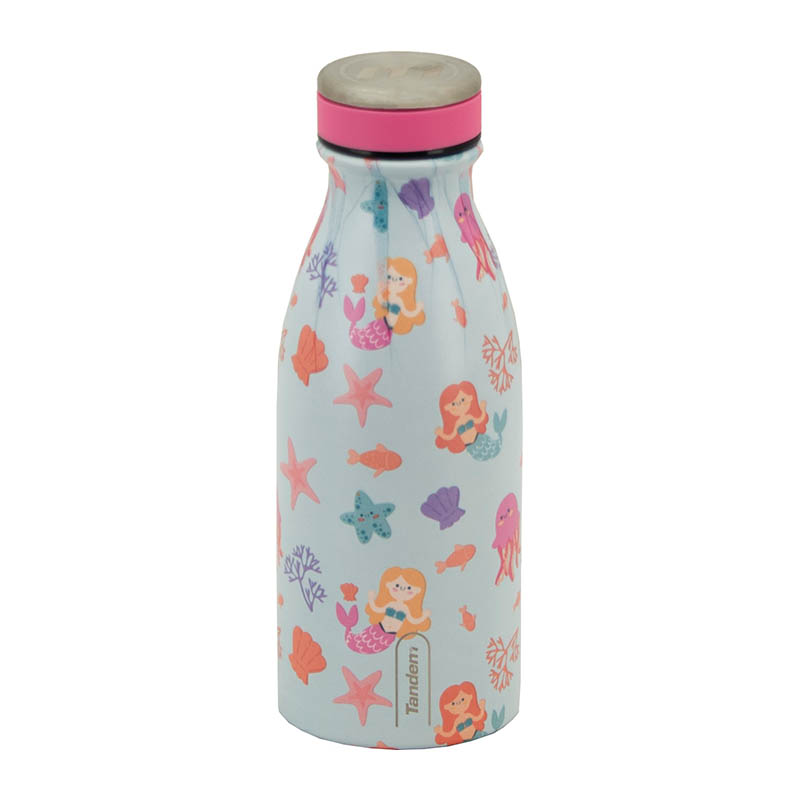 botella-termica-sirenas (1) Vista frontal de botella térmica de acero inoxidable.