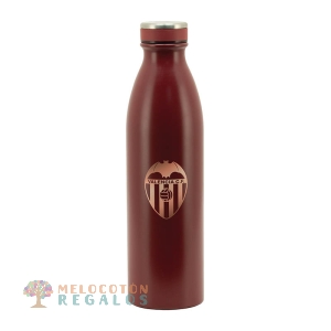 Vista frontal de botella térmica de acero inoxidable.