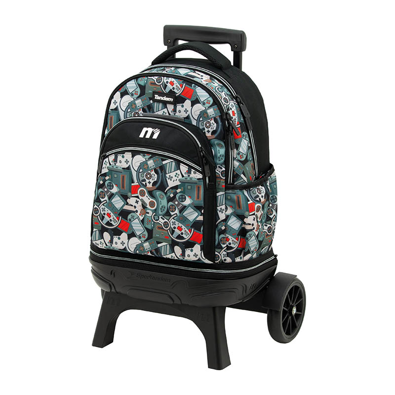 carro-desmontable-tandem (1) Vista frontal de mochila con carro desmontable.