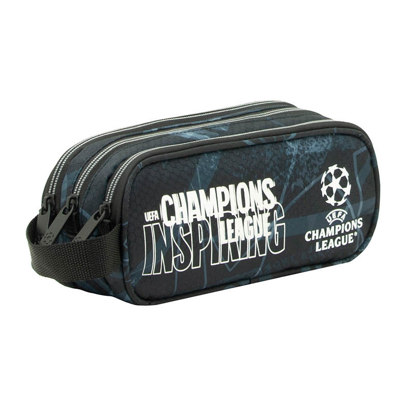 estuche-portatodo-triple-champions (7) Vista frontal de portatodo tres bolsillos independientes.