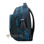 Vista lateral de mochila escolar doble cuerpo.
