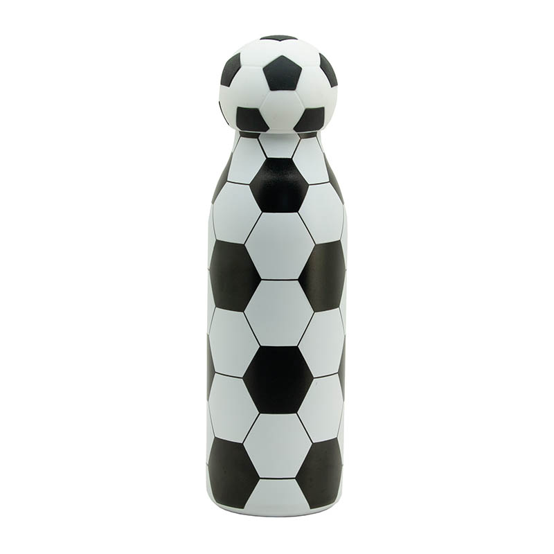 botella-termica-futbol (1) Vista frontal de botella térmica de acero inoxidable futbol.
