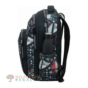 Vista lateral de mochila de primaria con doble cuerpo.