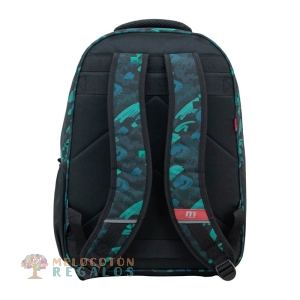 Vista trasera de mochila de primaria con doble cuerpo.